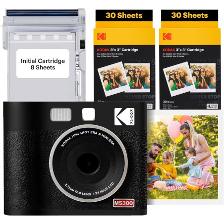 KODAK Mini Shot 3 Era 4PASS 2-in-1 Appareil Photo Instantané et Imprimante Photo Portable (7,6x7,6cm) Appareil Photo + Paquet av
