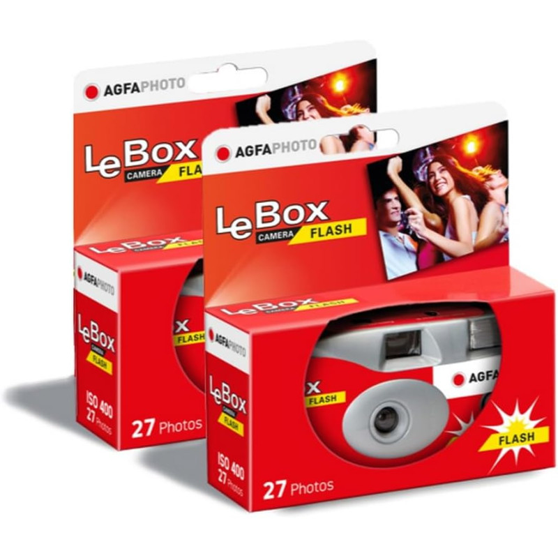 AGFA PHOTO PACK 2 x 601020 - Appareil Photo Jetable LeBox Flash, 27 photos, Objectif Optique 31 mm - Gris et Rouge