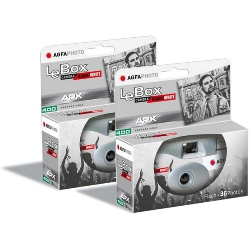 Agfaphoto pack 2 x 601026 - appareil photo jetable lebox noir&white, 27 photos, objectif optique 31 mm - gris