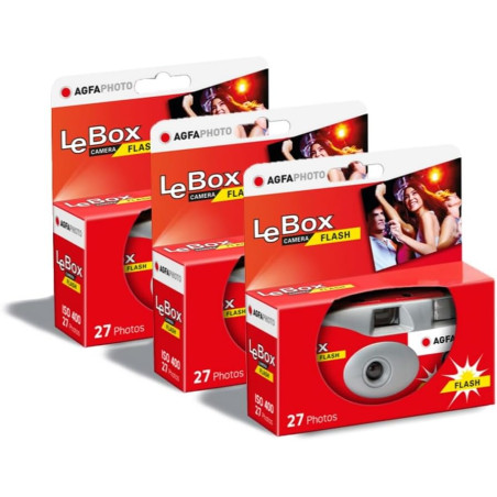 AGFA Photo 601020 - Appareil Photo Jetable LeBox Flash, 27 Photos, Objectif Optique 31 mm - Gris et Rouge