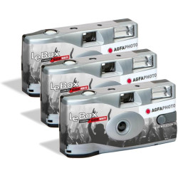 Agfaphoto pack 3 x 601026 - appareil photo jetable lebox noir&white, 27 photos, objectif optique 31 mm - gris