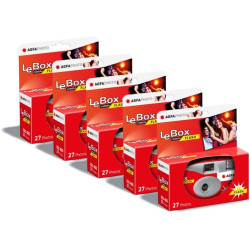 AGFA Photo 601020 - Appareil Photo Jetable LeBox Flash, 27 Photos, Objectif Optique 31 mm - Gris et Rouge