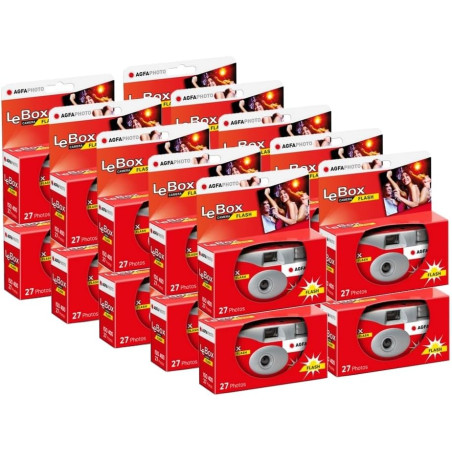 AgfaPhoto 601020 - Appareil Photo Jetable LeBox Flash, 27 Photos, Objectif Optique 31 mm - Gris et Rouge