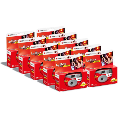 AGFA Photo 601020 - Appareil Photo Jetable LeBox Flash, 27 Photos, Objectif Optique 31 mm - Gris et Rouge