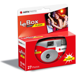 AGFA Photo 601020 - Appareil Photo Jetable LeBox Flash, 27 Photos, Objectif Optique 31 mm - Gris et Rouge