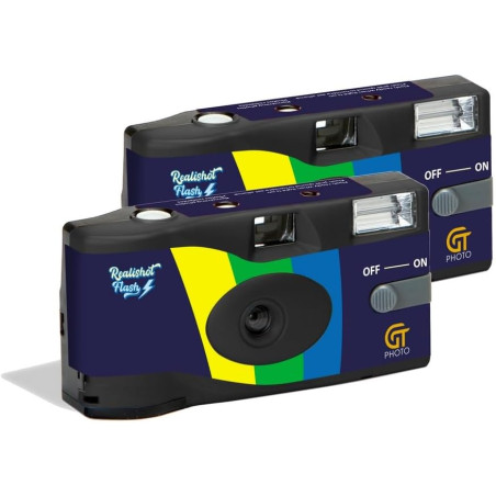 GT PHOTO GT27FL Realishot Flash - Pack de 2 Appareil Photo Jetable 35mm avec Flash, 27 Poses, Idéal pour Événements, Voyages et 
