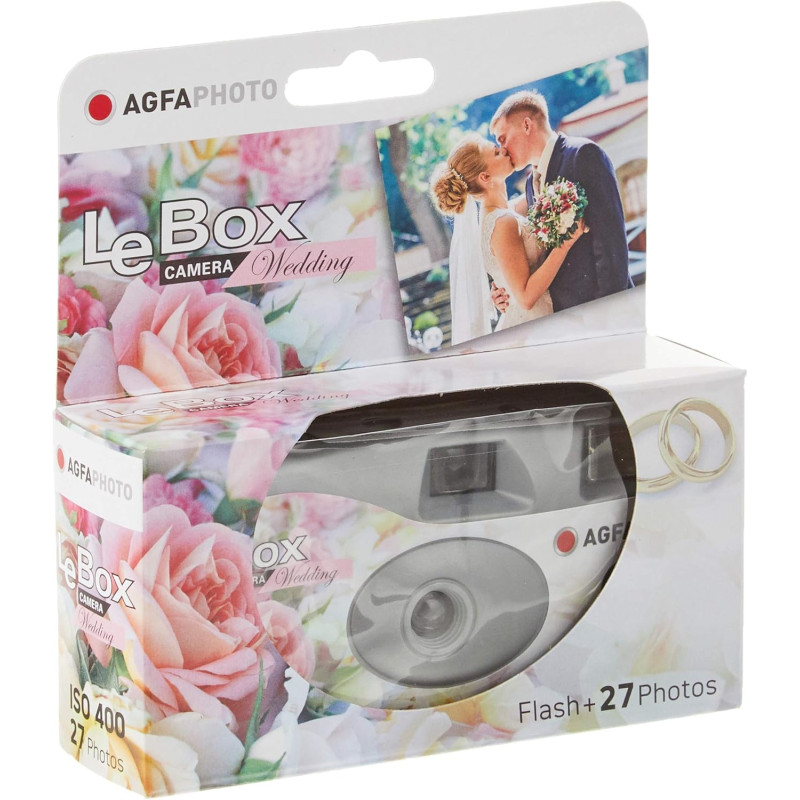 AgfaPhoto 601020 - Appareil Photo Jetable LeBox Flash, 27 Photos, Objectif Optique 31 mm - Gris et Rouge