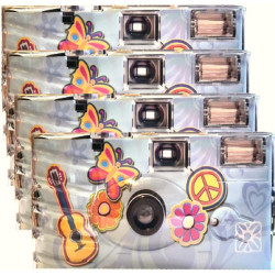 PHOTO PORST Lot de 4 appareils photo jetables 1 A édition Flower Power, fleurs et papillon, avec flash, piles et film (lot de 4,