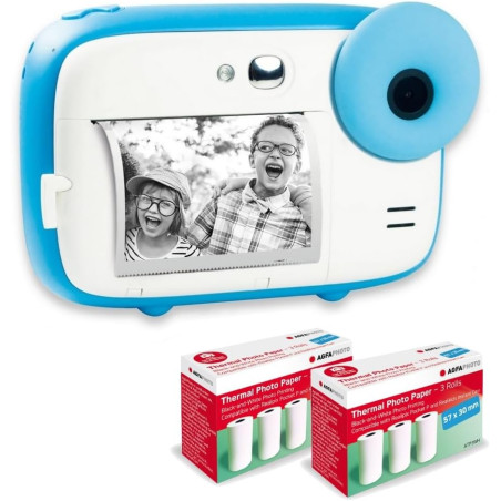 AGFA Photo Pack Realikids Instant Cam + 6 Rouleaux Papier Thermique ATP3WH supplémentaires - Appareil Photo Instantané Enfant, E