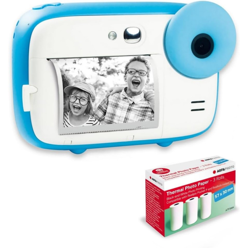 AGFA Photo Pack Realikids Instant Cam + 3 Rouleaux Papier Thermique ATP3WH supplémentaires - Appareil Photo Instantané Enfant, E