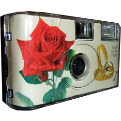 Lot de 4 appareils photo jetables 1A PORST Edition Rose & anneaux, avec flash, piles et film (lot de 4, 27 prises chacune)