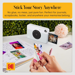 Kodak printomatic instant camera (gris) gift bundle + zink paper (20 sheets) + deluxe case + 7 fun sticker sets + twin tip marke