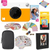Kodak printomatic instant camera (jaune) gift bundle + zink paper (20 sheets) + deluxe case + 7 fun sticker sets + twin tip mark