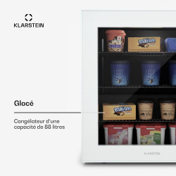 Klarstein IceAge 88 Mini Congélateur, 88L, Température 0 à -18°C, Éclairage LED, 3 Étagères, Énergie Classe E, Compact & Économi