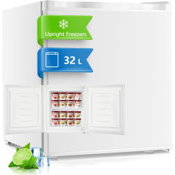 FOHERE 32L Mini Congélateur, Petit Congélateur avec Porte Réversible, Silencieux, 7 Thermostat Réglable, pour Hôtel/Dortoir/Appa