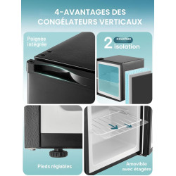 FOHERE 32L Mini Congélateur, Porte Réversible, Pieds Réglables en Hauteur, Économie d'Énergie et Silencieux, pratique dans le Bu