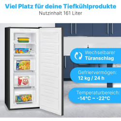 Bomann Congélateur 161L Noir GS7343 - Total No Frost, Système MultiAirflow, 3 Tiroirs, Contrôle Électronique, Super Congélation,