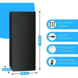 Bomann Congélateur 161L Noir GS7343 - Total No Frost, Système MultiAirflow, 3 Tiroirs, Contrôle Électronique, Super Congélation,