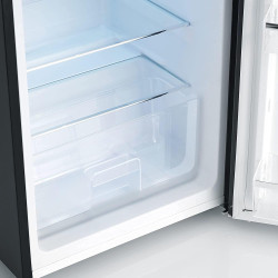 SEVERIN Réfrigérateur Congélateur 2 portes, Pose libre, Longueur 55cm, 206L, Classe E, Veggibox incluse, Rétro, Noir mat, RKG 89