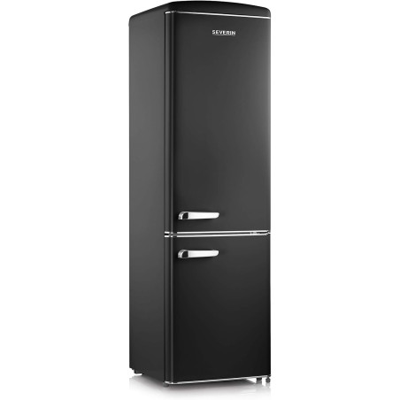SEVERIN Réfrigérateur Congélateur combiné, Pose libre, Longueur 55 cm, 244 L, Classe D, Combiné Réfrigérateur design Rétro, Noir