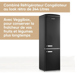 SEVERIN Réfrigérateur Congélateur combiné, Pose libre, Longueur 55 cm, 244 L, Classe D, Combiné Réfrigérateur design Rétro, Noir