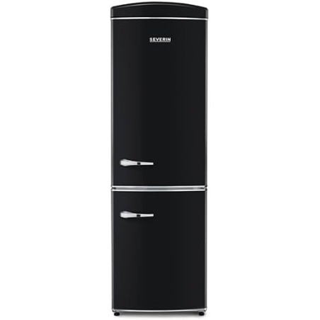 SEVERIN Réfrigérateur Congélateur combiné Total NoFrost, Pose libre, Largeur 60 cm, 315 L, Classe E, Veggibox inclus, Rétro, Noi