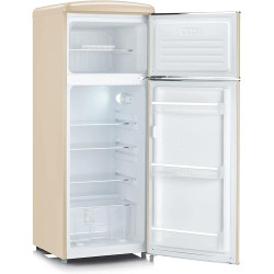 SEVERIN Réfrigérateur Congélateur 2 portes, Pose libre, Largeur 55 cm, 206L, Classe E, Veggibox incluse, Rétro, Crème, RKG 8933