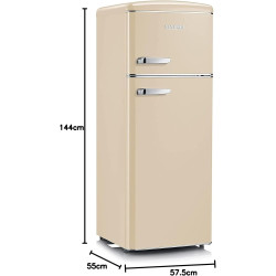 SEVERIN Réfrigérateur Congélateur 2 portes, Pose libre, Largeur 55 cm, 206L, Classe E, Veggibox incluse, Rétro, Crème, RKG 8933
