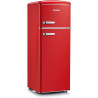 SEVERIN Réfrigérateur Congélateur 2 portes, Pose libre, Largeur 55 cm, 206L, Classe E, Veggibox incluse, Rétro, Rouge, RKG 8930