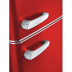 SEVERIN Réfrigérateur Congélateur 2 portes, Pose libre, Largeur 55 cm, 206L, Classe E, Veggibox incluse, Rétro, Rouge, RKG 8930