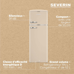 SEVERIN Réfrigérateur Congélateur 2 portes, Pose libre, Réfrigérateur Double Porte avec Congélateur Largeur 55 cm, 246 L, Classe