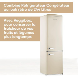 SEVERIN Réfrigérateur Congélateur combiné, Pose libre, Longueur 55 cm, 244 L, Classe D, Combiné Réfrigérateur design Rétro, Crèm