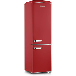 SEVERIN Réfrigérateur Congélateur combiné, Pose libre, Longueur 55 cm, 244 L, Classe D, Combiné Réfrigérateur design Rétro, Roug
