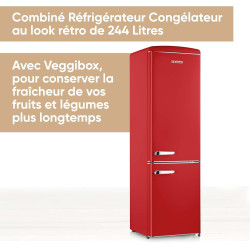 SEVERIN Réfrigérateur Congélateur combiné, Pose libre, Longueur 55 cm, 244 L, Classe D, Combiné Réfrigérateur design Rétro, Roug