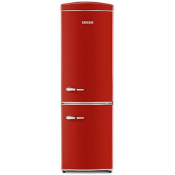 SEVERIN Réfrigérateur Congélateur combiné Total NoFrost, Pose libre, Largeur 60 cm, 315 L, Classe E, Veggibox inclus, Rétro, Rou