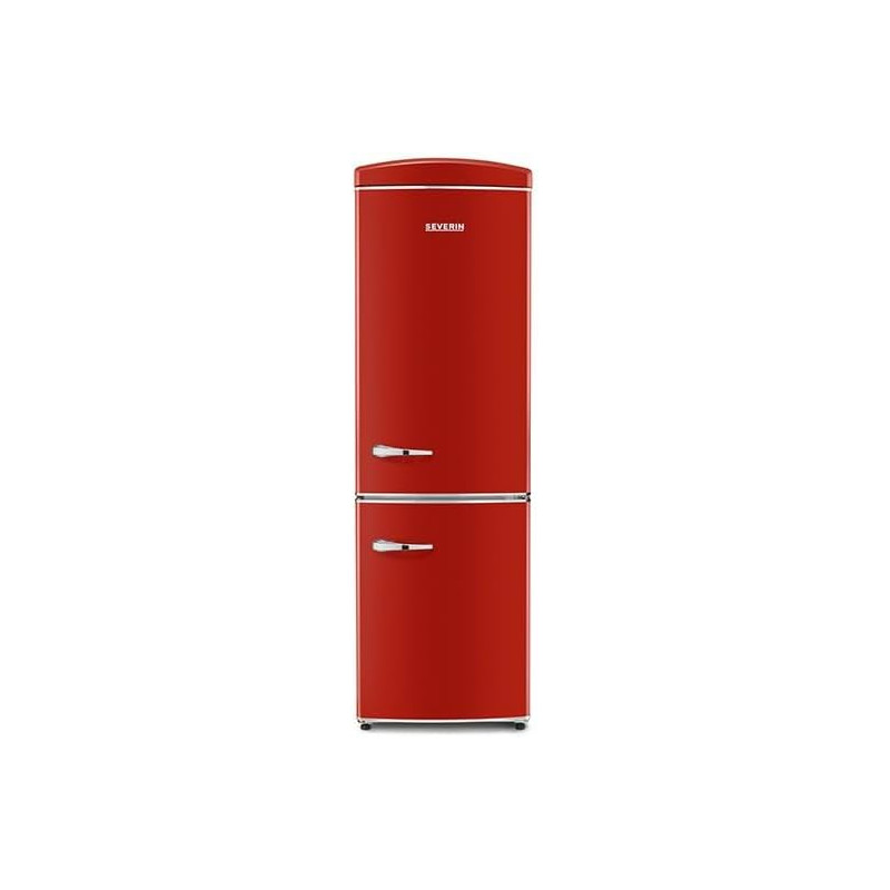 SEVERIN Réfrigérateur Congélateur combiné Total NoFrost, Pose libre, Largeur 60 cm, 315 L, Classe E, Veggibox inclus, Rétro, Rou