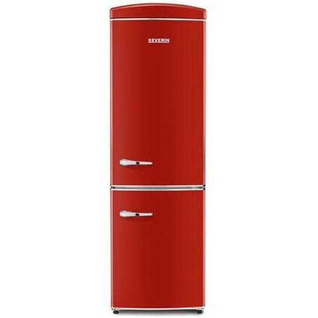 SEVERIN Réfrigérateur Congélateur combiné Total NoFrost, Pose libre, Largeur 60 cm, 315 L, Classe E, Veggibox inclus, Rétro, Rou