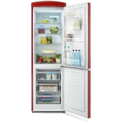 SEVERIN Réfrigérateur Congélateur combiné Total NoFrost, Pose libre, Largeur 60 cm, 315 L, Classe E, Veggibox inclus, Rétro, Rou