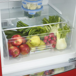 SEVERIN Réfrigérateur Congélateur combiné Total NoFrost, Pose libre, Largeur 60 cm, 315 L, Classe E, Veggibox inclus, Rétro, Rou