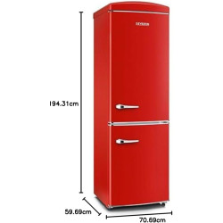 SEVERIN Réfrigérateur Congélateur combiné Total NoFrost, Pose libre, Largeur 60 cm, 315 L, Classe E, Veggibox inclus, Rétro, Rou