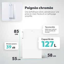 Candy - Mini Réfrigérateur Table Top - 1 Porte - Classe Énergétique E - Froid Statique - Blanc - 127 Litres - 85 x 55 x 58 cm - 