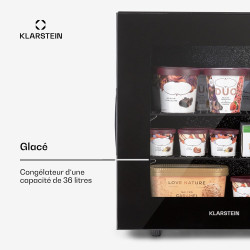 KLARSTEIN IceAge - Congélateur avec façade vitrée, thermostat à 5 niveaux, 0 à -20°C, pieds réglables en hauteur, boîtier en aci