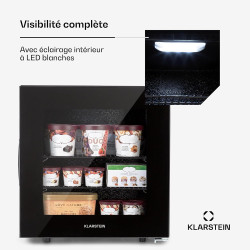 KLARSTEIN IceAge - Congélateur avec façade vitrée, thermostat à 5 niveaux, 0 à -20°C, pieds réglables en hauteur, boîtier en aci