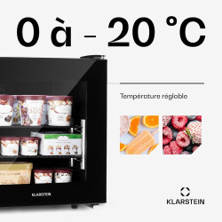 KLARSTEIN IceAge - Congélateur avec façade vitrée, thermostat à 5 niveaux, 0 à -20°C, pieds réglables en hauteur, boîtier en aci