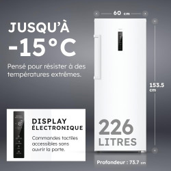 HAIER - Congélateur Armoire Connecté - 1 Porte - Classe Énergétique E - Technologie Total No Frost - Blanc - 226 Litres - 153,5 