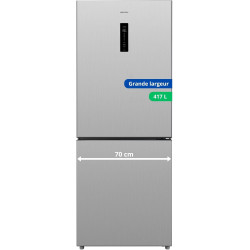 GEDTECH Réfrigérateur combiné GCB417NFIX 417L Grande largeur 70cm - congélateur bas - No Frost - Inox