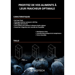 GEDTECH Réfrigérateur combiné congélateur haut 415L GDP415NFDX - Distributeur d'eau - No Frost - Dark inox