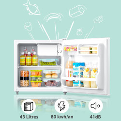 Comfee' RCD50WH2(E) Mini Réfrigérateur/Glacière 43L avec Compartiment Congélateur/Petit Réfrigérateur pour Chambre et Bureau/Ref