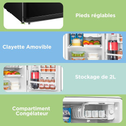 Comfee' RCD50BL2EURT(E) Mini Réfrigérateur Monoporte, 47L, Design Rétro, avec Compartiment Réfrigérant, Thermostats Réglables, F