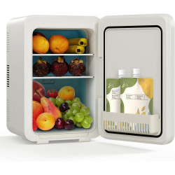 Yourlite mini frigo de chambre 10l,mini réfrigérateur portable,fonction chaud froid,silencieux,étagères réglables,ac/dc,12v 240v